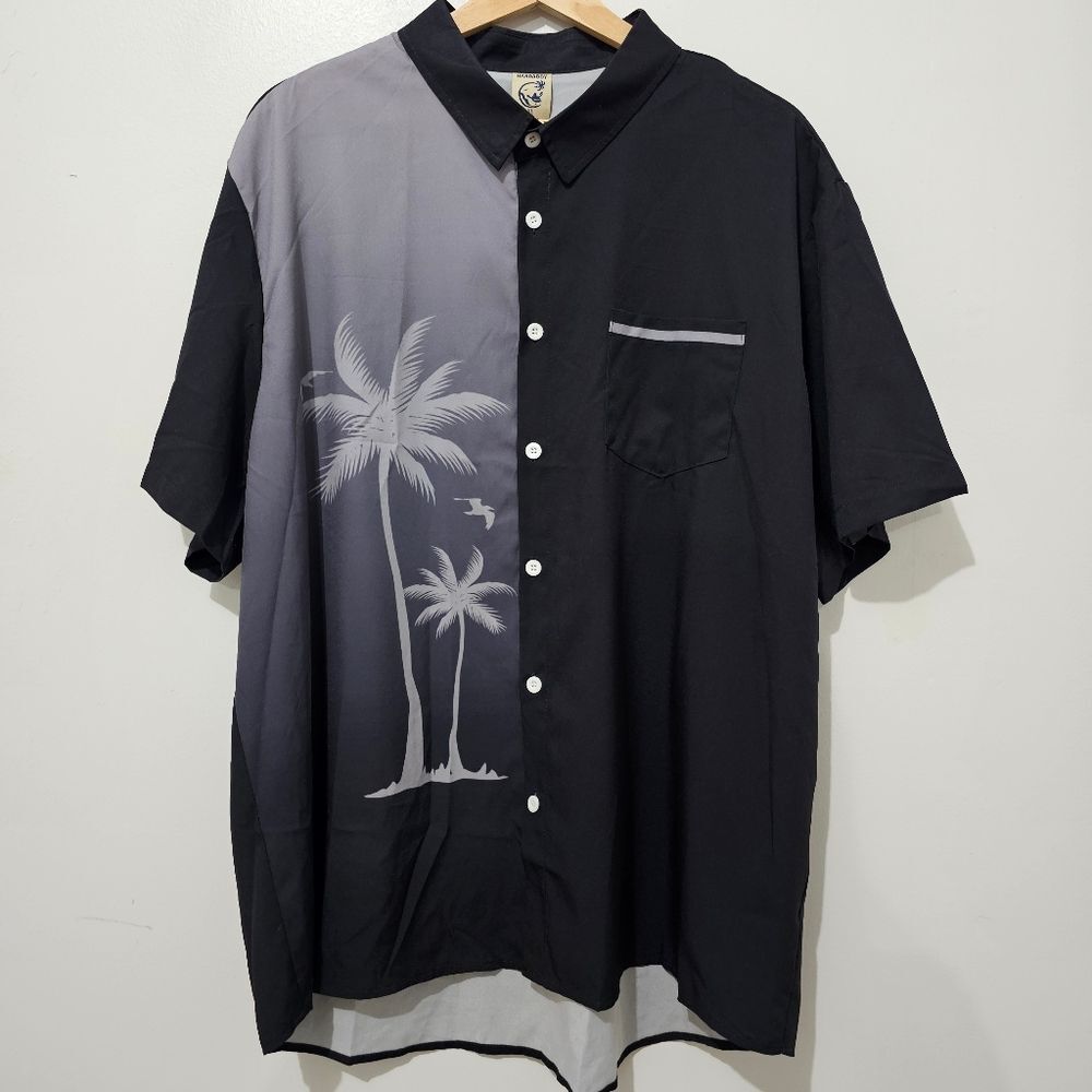 Hardaddy - Size XL - Shirt - Hawaiian Button Up Two-Toned Graphic - Black Gray